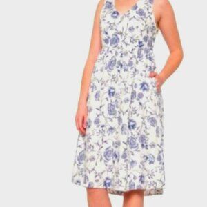 Linen Midi Flower Dress, M